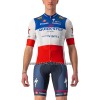 Completo Maglia + Pantaloncino con bretelle 2022 Quick-Step Alpha Vinyl Campione Francese Manica Corta Rosso Blu Bianco